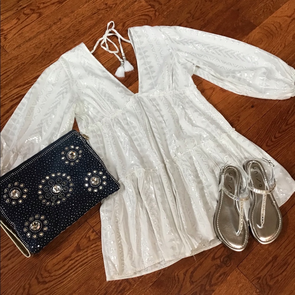 Blue Island Beach Boho Chic Silver Aztec Swim Coverup/ Dress Size S